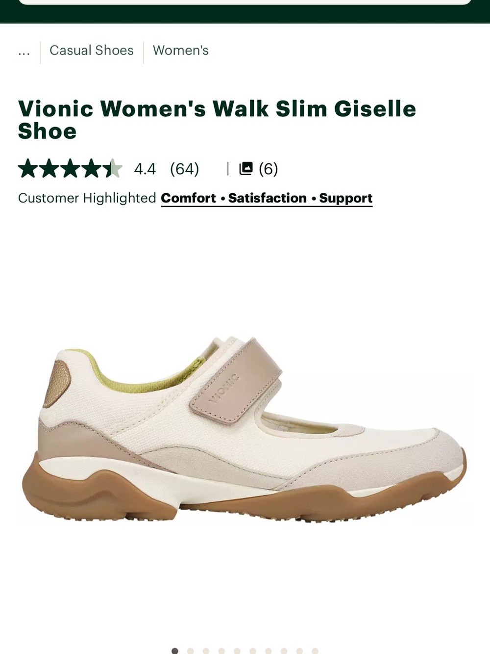 Vionic Cream and Tan Mary Jane Flats with Hook-and-Loop Strap
